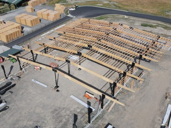 Aerial shot of the BBI warehouse roof under construction